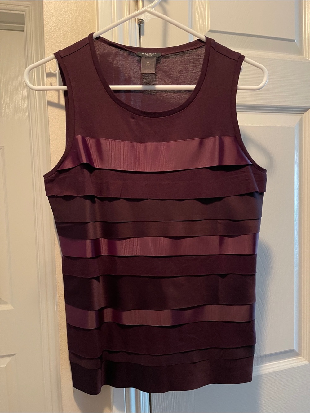 Ann Taylor Plum Layered Satin-Trim Tank Top